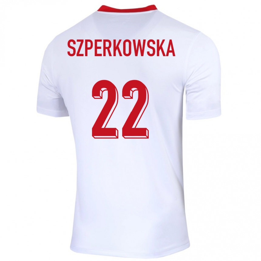 Niño Fútbol Camiseta Polonia Oliwia Szperkowska #22 Blanco 1ª Equipación 24-26 Perú