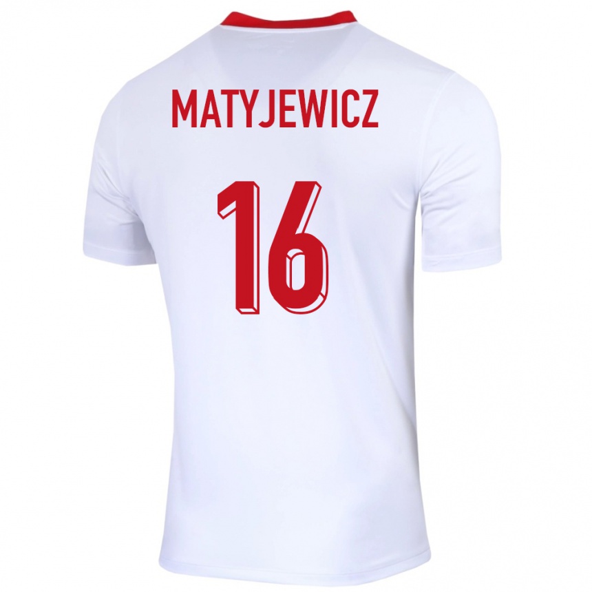 Niño Fútbol Camiseta Polonia Wiktor Matyjewicz #16 Blanco 1ª Equipación 24-26 Perú