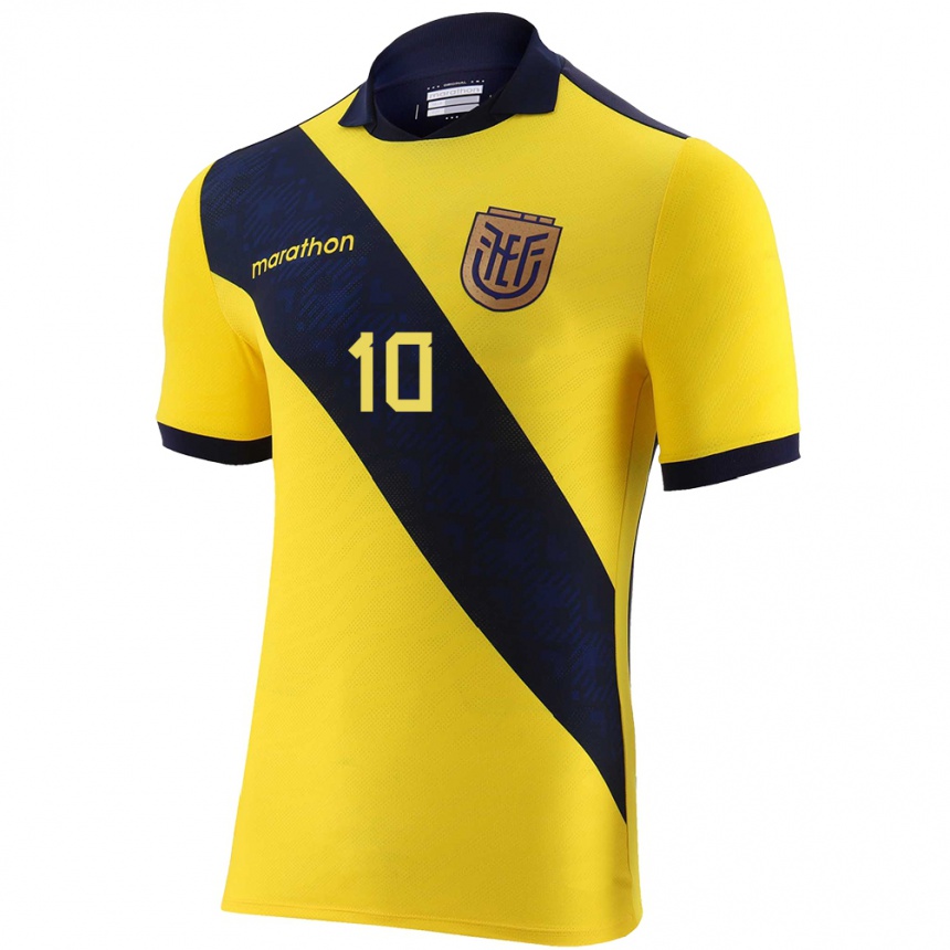 Niño Fútbol Camiseta Ecuador Romario Ibarra #10 Amarillo 1ª Equipación 24-26 Perú