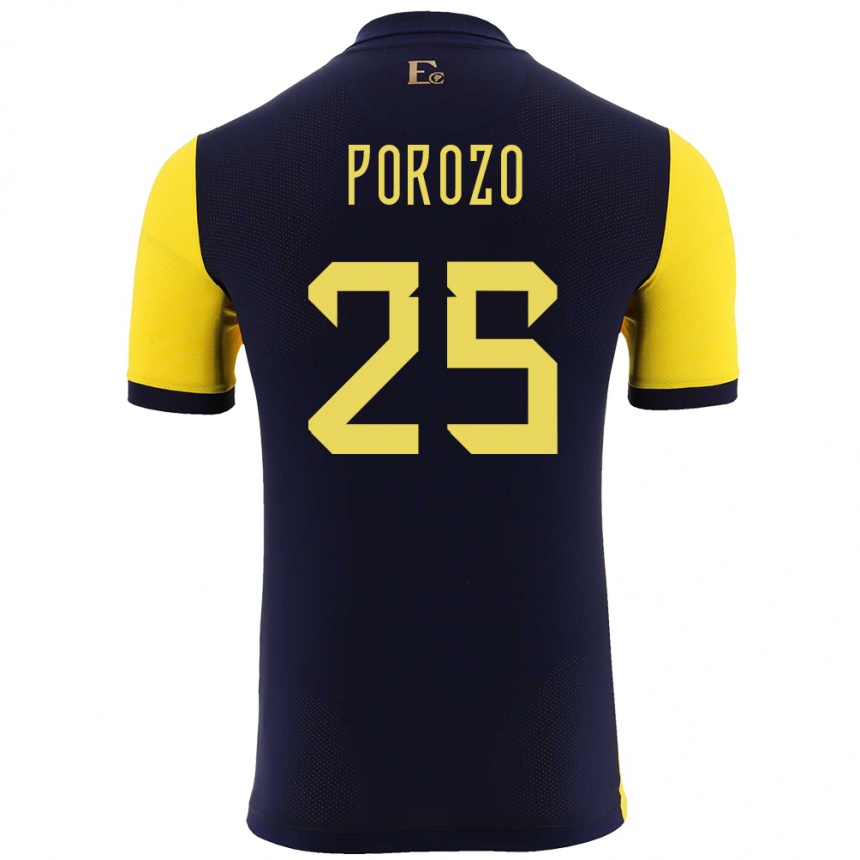 Niño Fútbol Camiseta Ecuador Jackson Porozo #25 Amarillo 1ª Equipación 24-26 Perú