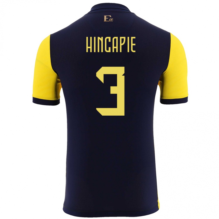 Niño Fútbol Camiseta Ecuador Piero Hincapie #3 Amarillo 1ª Equipación 24-26 Perú