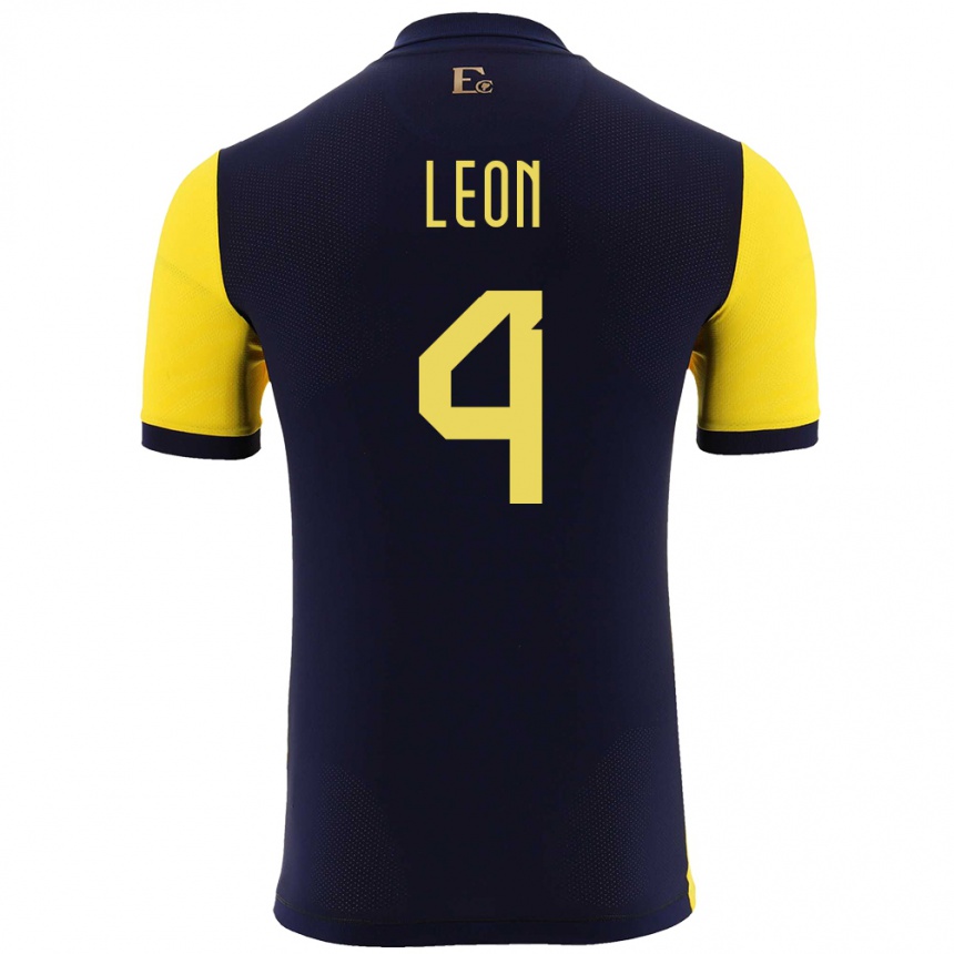 Niño Fútbol Camiseta Ecuador Fernando Leon #4 Amarillo 1ª Equipación 24-26 Perú