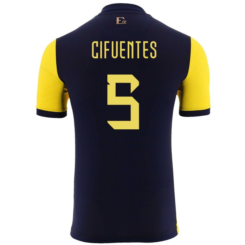 Niño Fútbol Camiseta Ecuador Jose Cifuentes #5 Amarillo 1ª Equipación 24-26 Perú