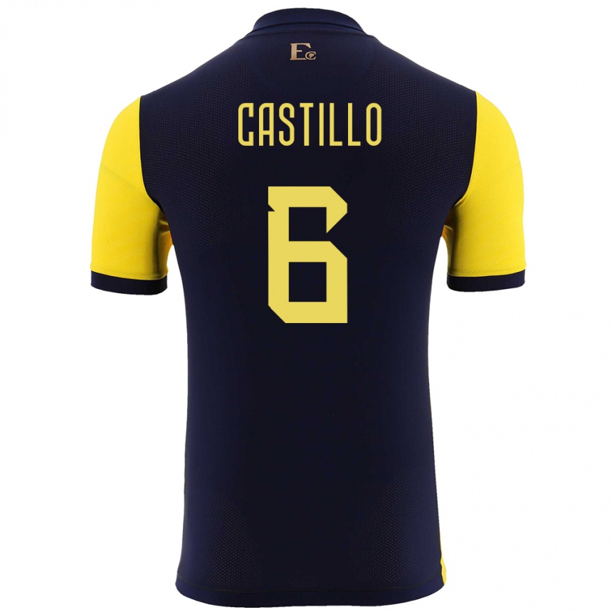 Niño Fútbol Camiseta Ecuador Byron Castillo #6 Amarillo 1ª Equipación 24-26 Perú