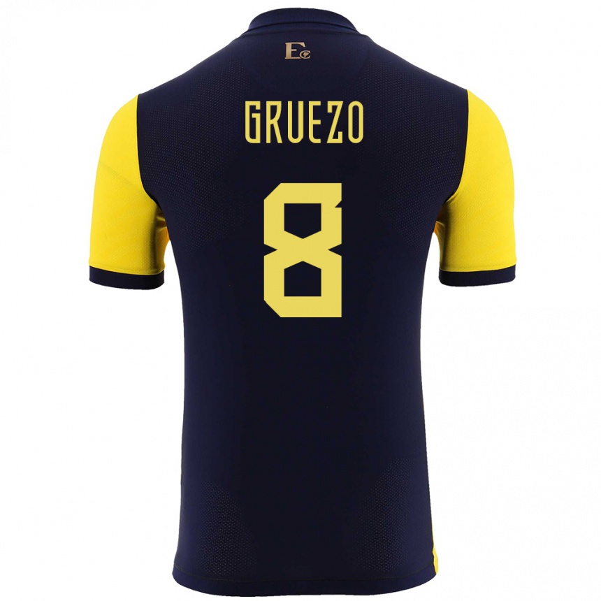 Niño Fútbol Camiseta Ecuador Carlos Gruezo #8 Amarillo 1ª Equipación 24-26 Perú