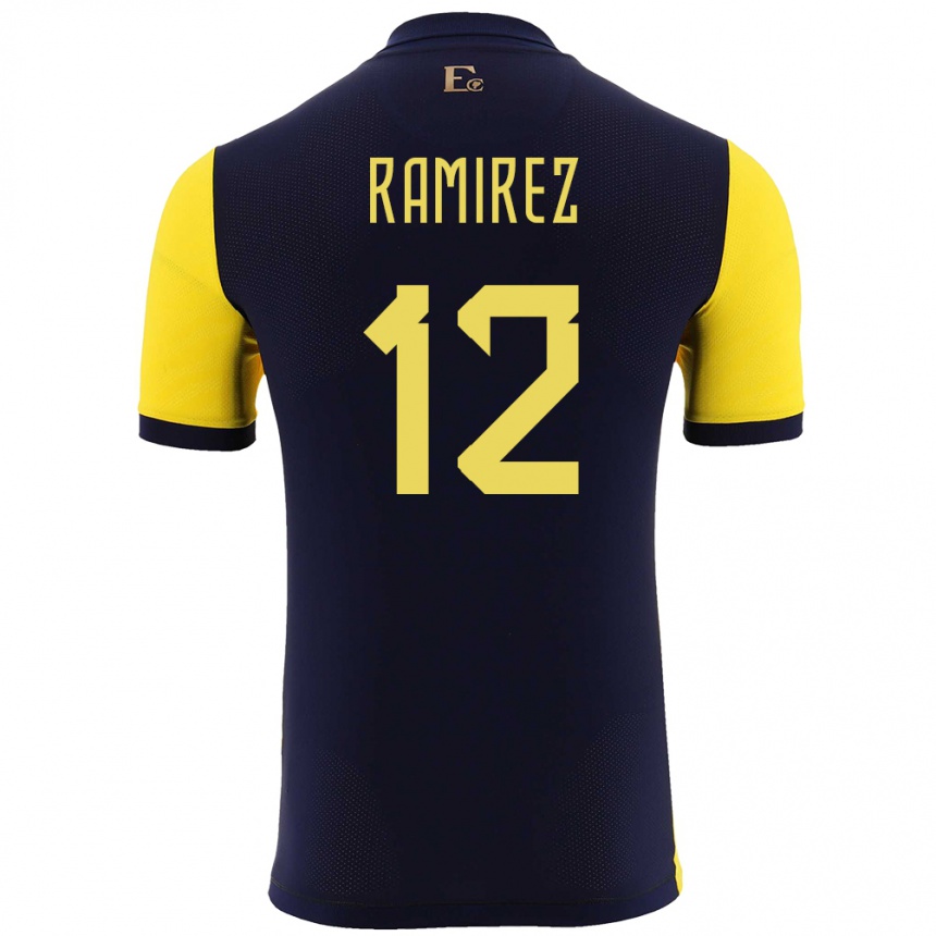 Niño Fútbol Camiseta Ecuador Moises Ramirez #12 Amarillo 1ª Equipación 24-26 Perú