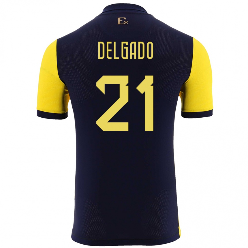 Niño Fútbol Camiseta Ecuador Patrickson Delgado #21 Amarillo 1ª Equipación 24-26 Perú