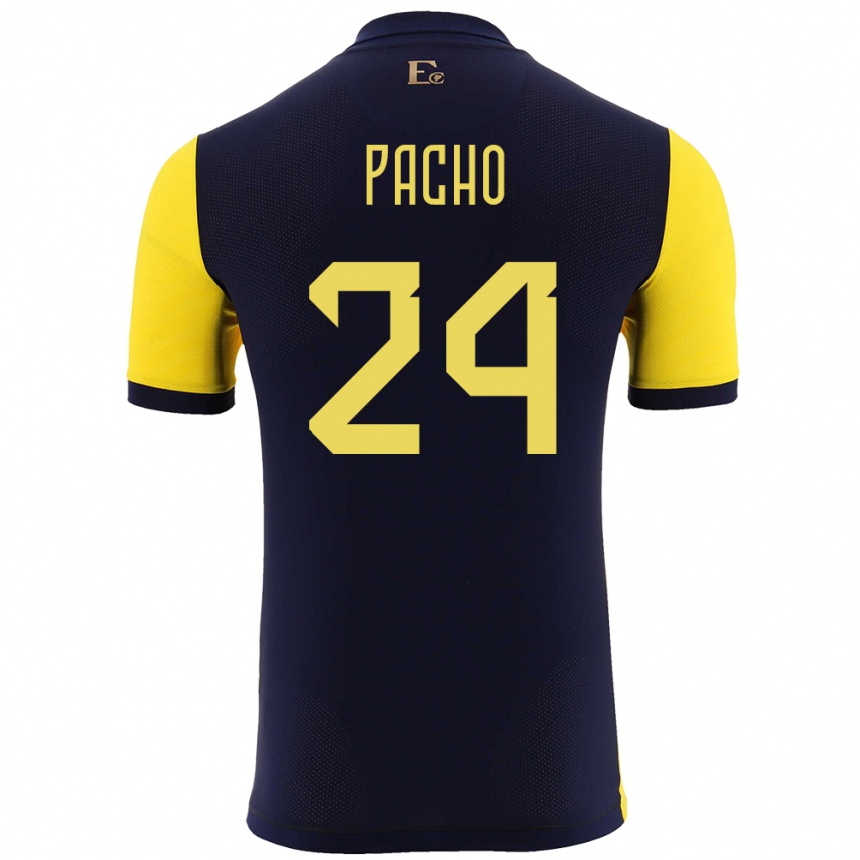 Niño Fútbol Camiseta Ecuador William Pacho #24 Amarillo 1ª Equipación 24-26 Perú