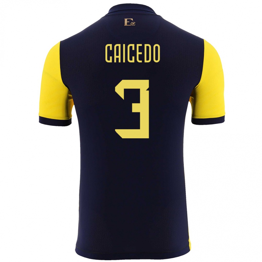 Niño Fútbol Camiseta Ecuador Jessy Caicedo #3 Amarillo 1ª Equipación 24-26 Perú