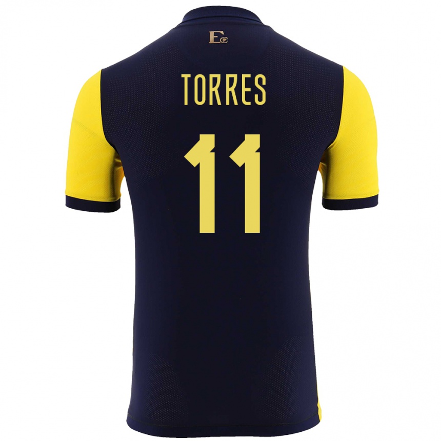 Niño Fútbol Camiseta Ecuador Ambar Torres #11 Amarillo 1ª Equipación 24-26 Perú