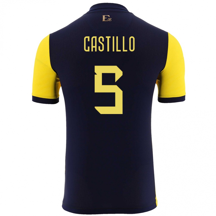 Niño Fútbol Camiseta Ecuador Denil Castillo #5 Amarillo 1ª Equipación 24-26 Perú