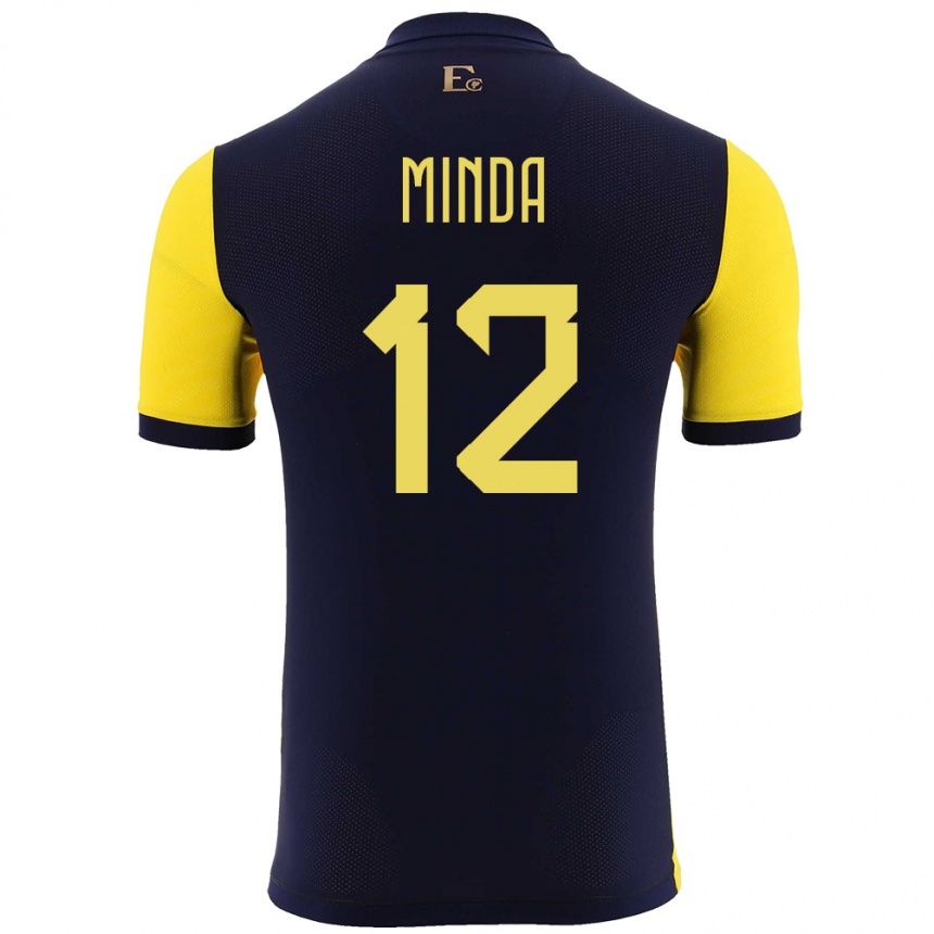 Niño Fútbol Camiseta Ecuador Ethan Minda #12 Amarillo 1ª Equipación 24-26 Perú