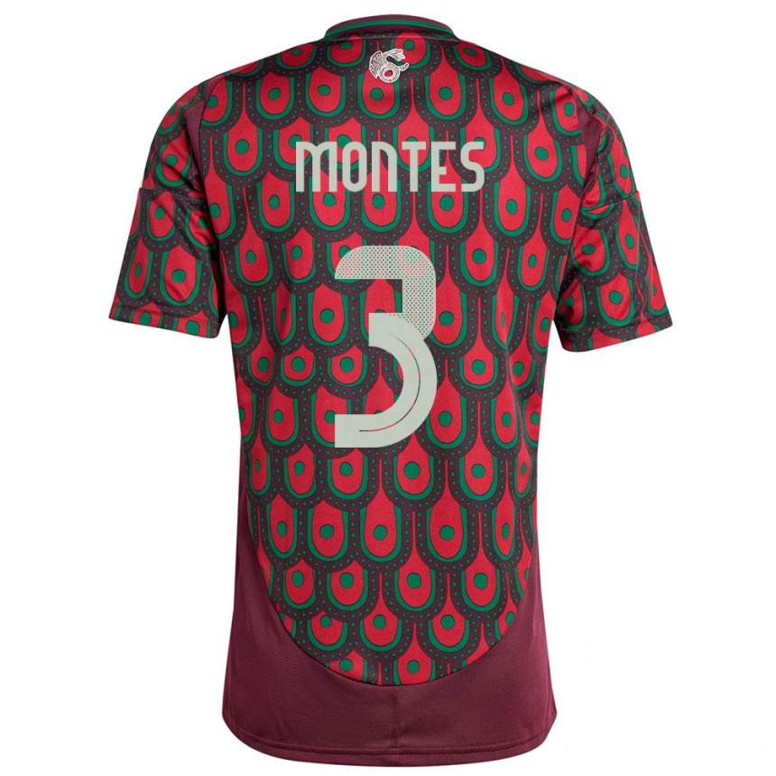 Niño Fútbol Camiseta México Cesar Montes #3 Granate 1ª Equipación 24-26 Perú