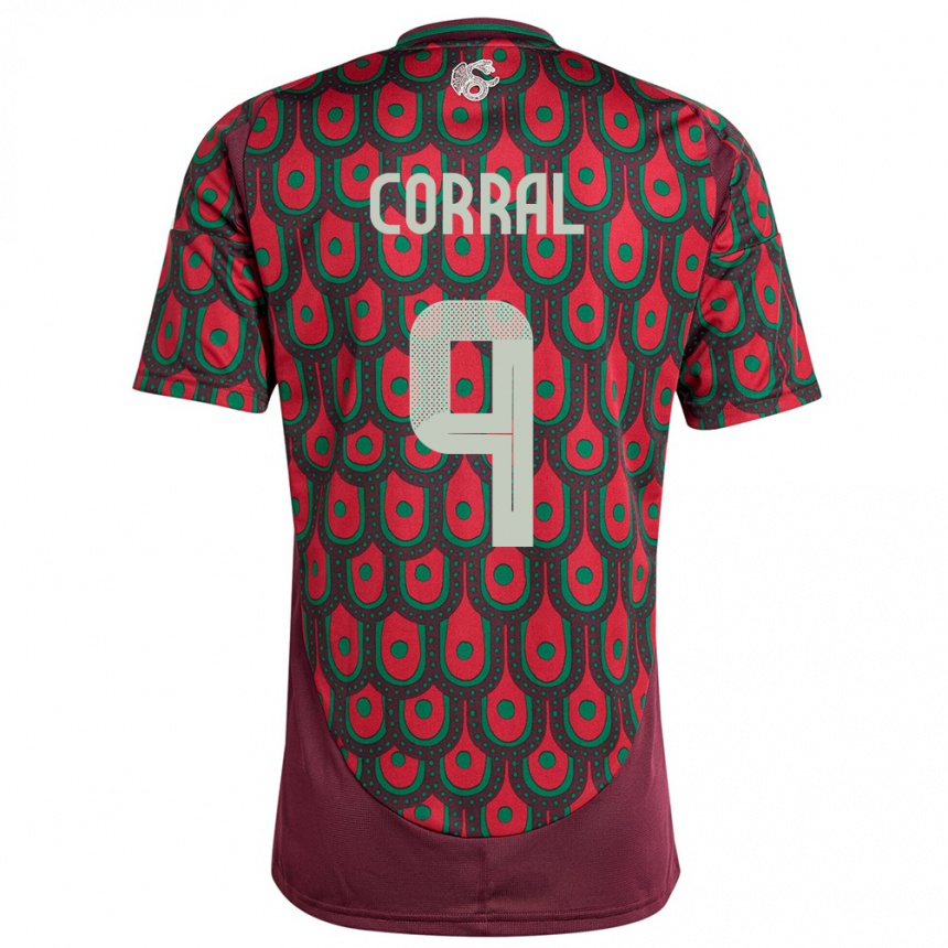 Niño Fútbol Camiseta México Charlyn Corral #9 Granate 1ª Equipación 24-26 Perú