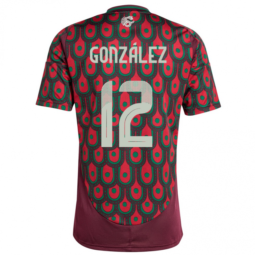 Niño Fútbol Camiseta México Itzel Gonzalez #12 Granate 1ª Equipación 24-26 Perú