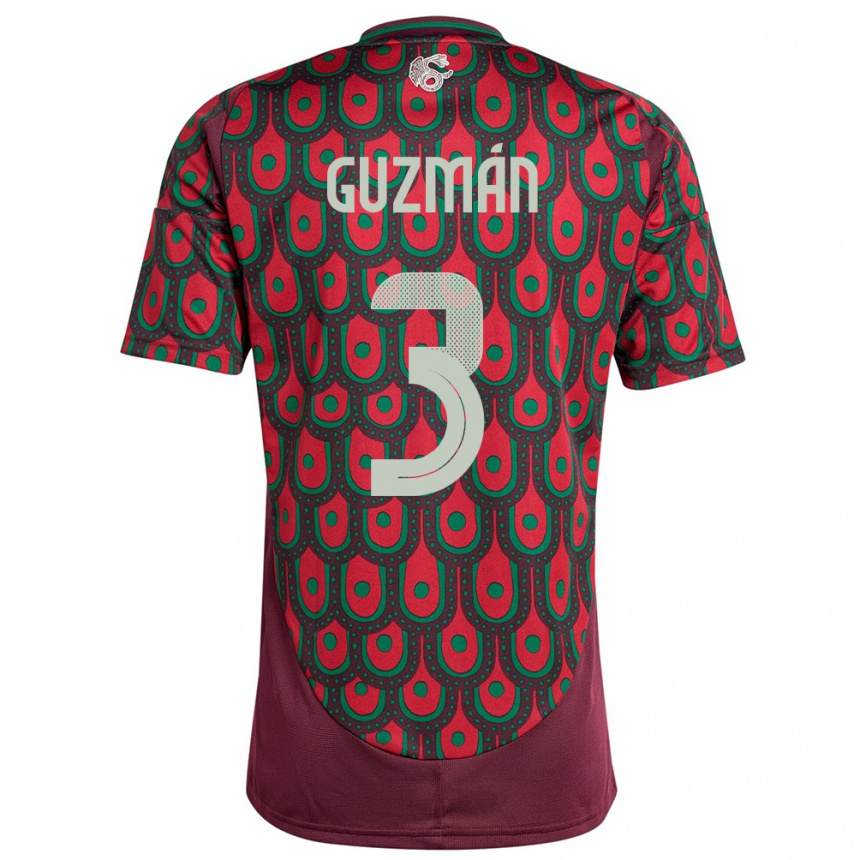 Niño Fútbol Camiseta México Victor Guzman #3 Granate 1ª Equipación 24-26 Perú