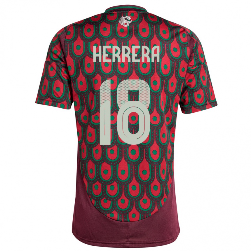 Niño Fútbol Camiseta México Ozziel Herrera #18 Granate 1ª Equipación 24-26 Perú