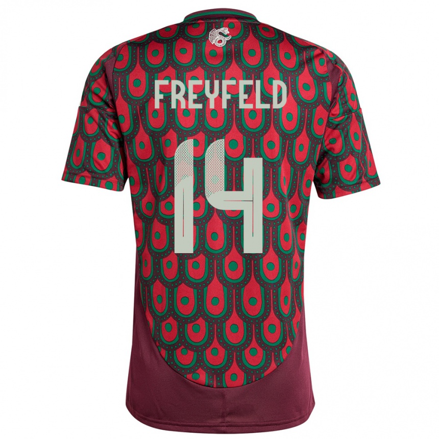 Niño Fútbol Camiseta México Emiliano Freyfeld #14 Granate 1ª Equipación 24-26 Perú