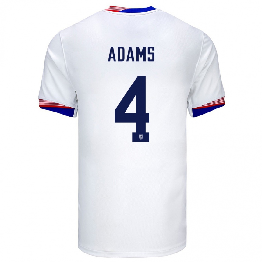 Niño Fútbol Camiseta Estados Unidos Tyler Adams #4 Blanco 1ª Equipación 24-26 Perú