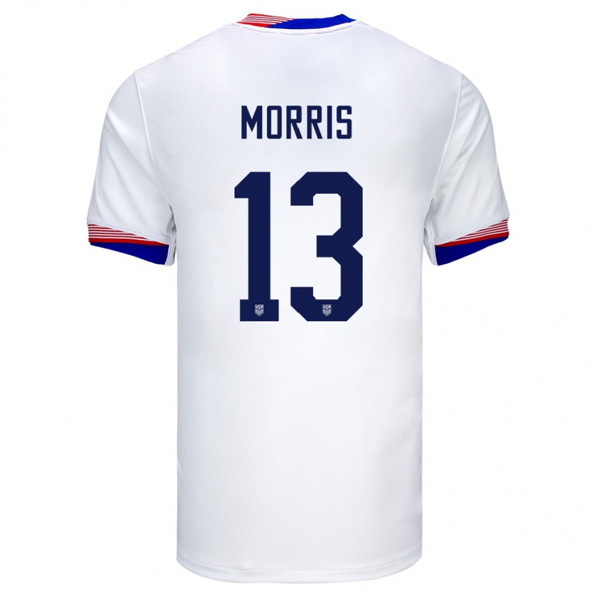 Niño Fútbol Camiseta Estados Unidos Jordan Morris #13 Blanco 1ª Equipación 24-26 Perú