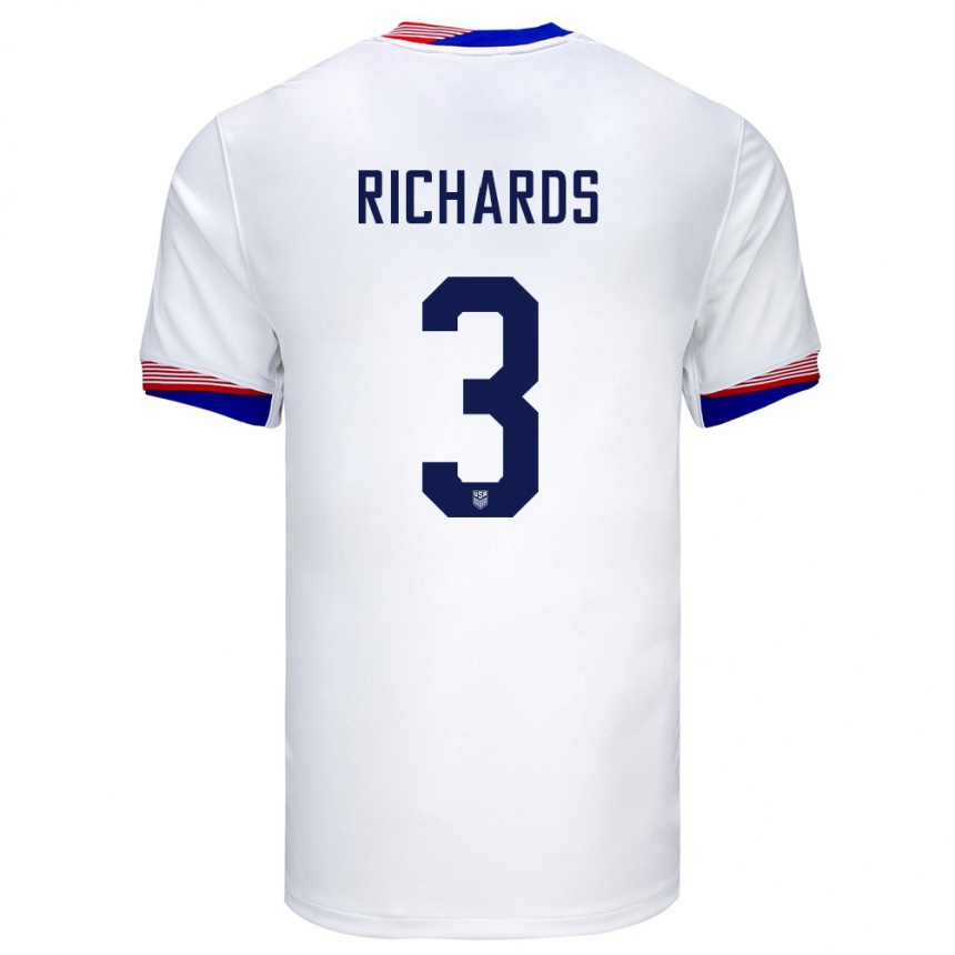 Niño Fútbol Camiseta Estados Unidos Chris Richards #3 Blanco 1ª Equipación 24-26 Perú