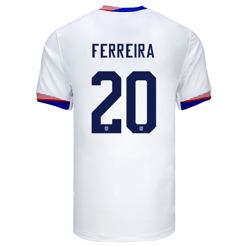 Niño Fútbol Camiseta Estados Unidos Jesus Ferreira #20 Blanco 1ª Equipación 24-26 Perú