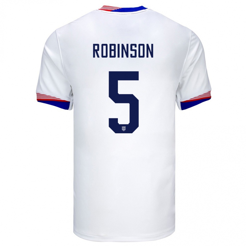 Niño Fútbol Camiseta Estados Unidos Antonee Robinson #5 Blanco 1ª Equipación 24-26 Perú