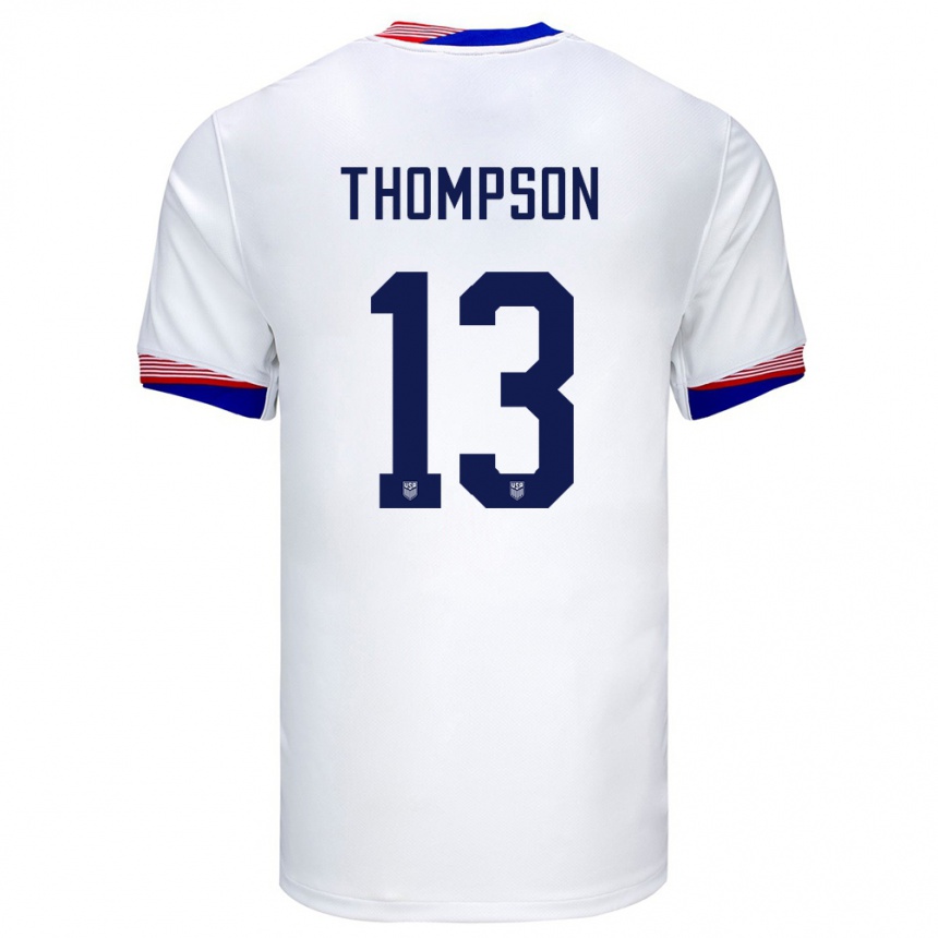 Niño Fútbol Camiseta Estados Unidos Alyssa Thompson #13 Blanco 1ª Equipación 24-26 Perú