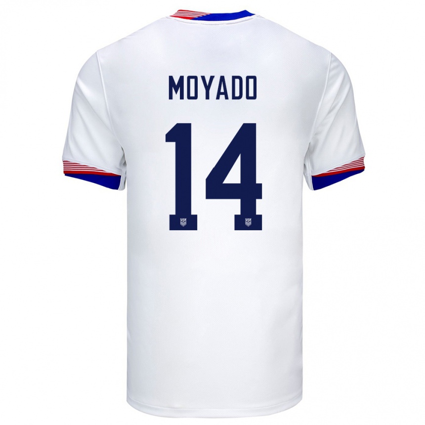 Niño Fútbol Camiseta Estados Unidos Bryan Moyado #14 Blanco 1ª Equipación 24-26 Perú