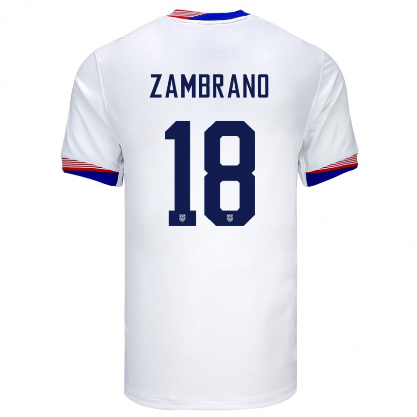 Niño Fútbol Camiseta Estados Unidos Marcos Zambrano #18 Blanco 1ª Equipación 24-26 Perú