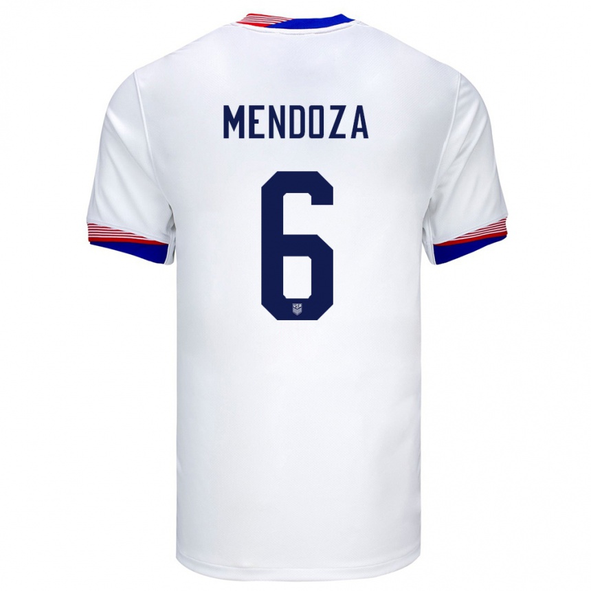 Niño Fútbol Camiseta Estados Unidos Edwyn Mendoza #6 Blanco 1ª Equipación 24-26 Perú