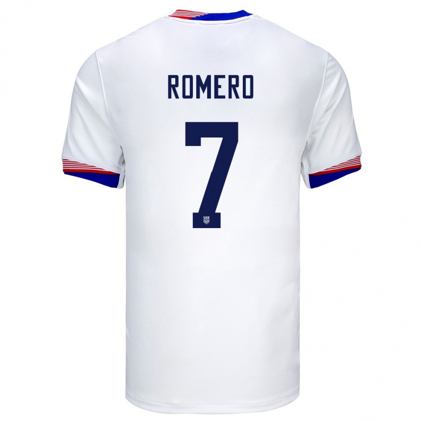 Niño Fútbol Camiseta Estados Unidos Brian Romero #7 Blanco 1ª Equipación 24-26 Perú