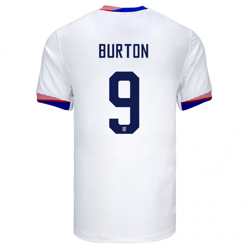 Niño Fútbol Camiseta Estados Unidos Micah Burton #9 Blanco 1ª Equipación 24-26 Perú