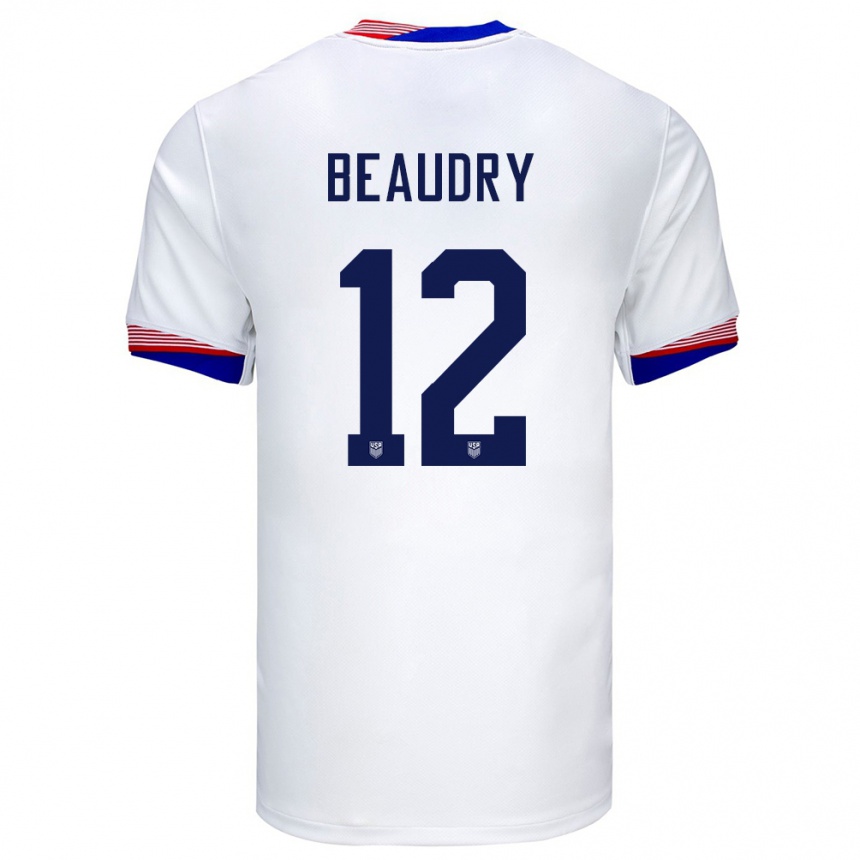 Niño Fútbol Camiseta Estados Unidos Adam Beaudry #12 Blanco 1ª Equipación 24-26 Perú