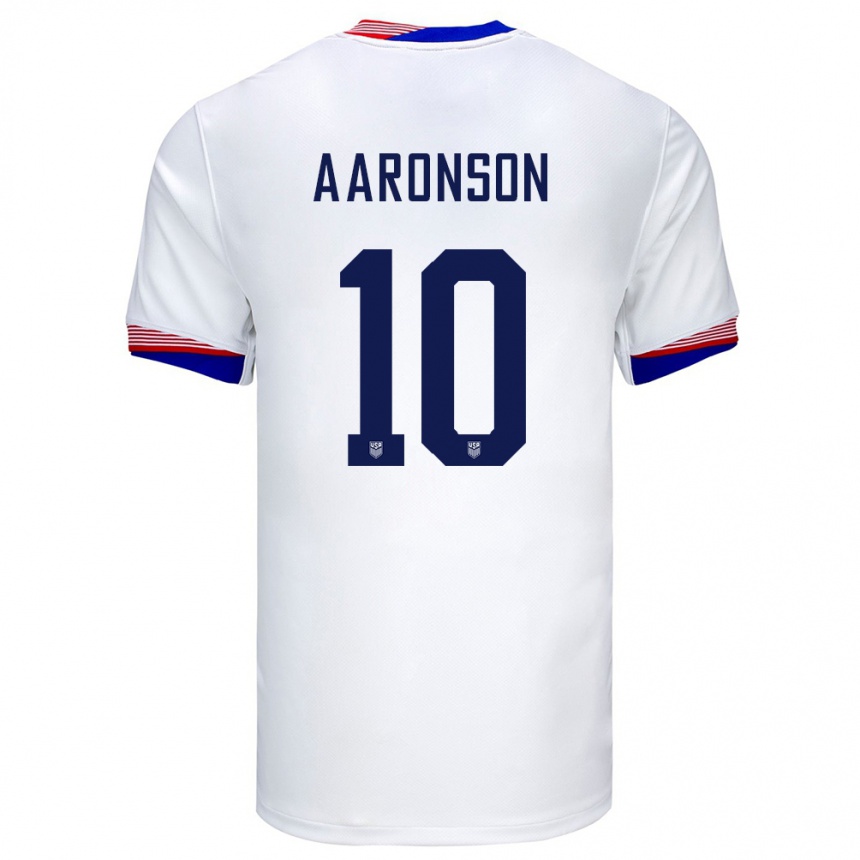 Niño Fútbol Camiseta Estados Unidos Paxten Aaronson #10 Blanco 1ª Equipación 24-26 Perú