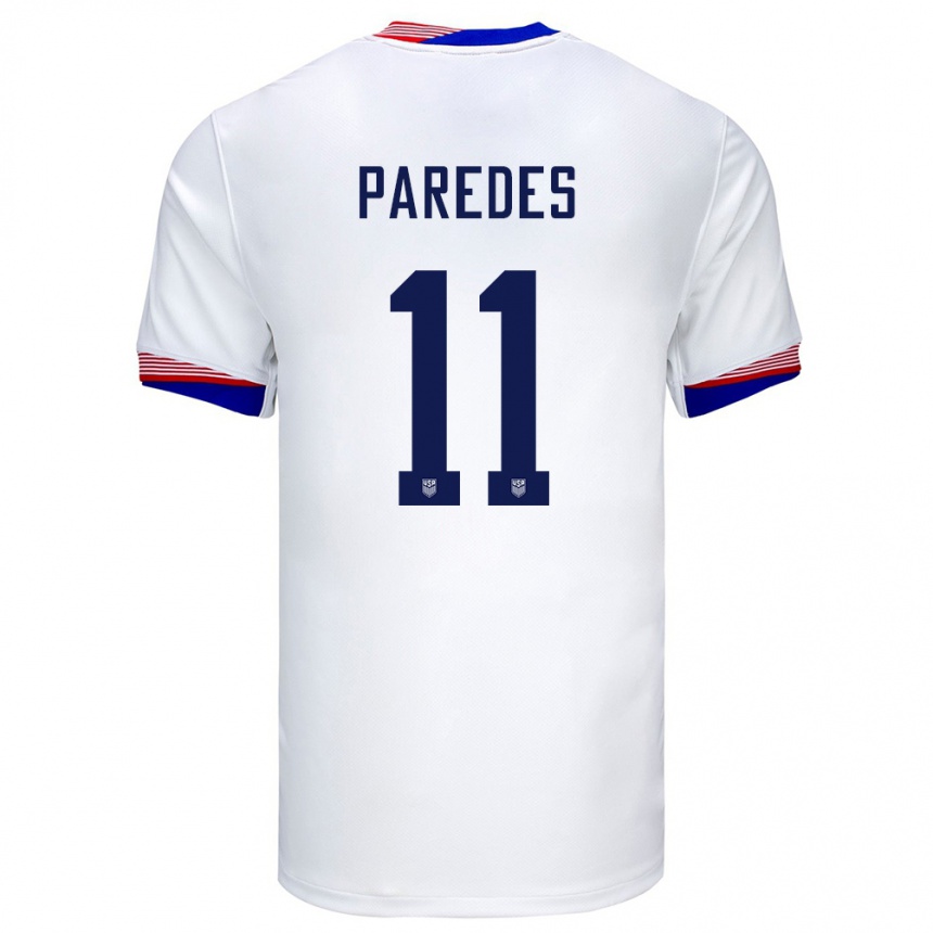 Niño Fútbol Camiseta Estados Unidos Kevin Paredes #11 Blanco 1ª Equipación 24-26 Perú