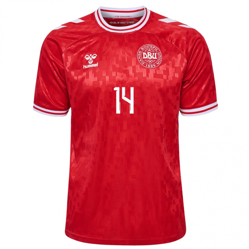 Niño Fútbol Camiseta Dinamarca Sebastian Jorgensen #14 Rojo 1ª Equipación 24-26 Perú