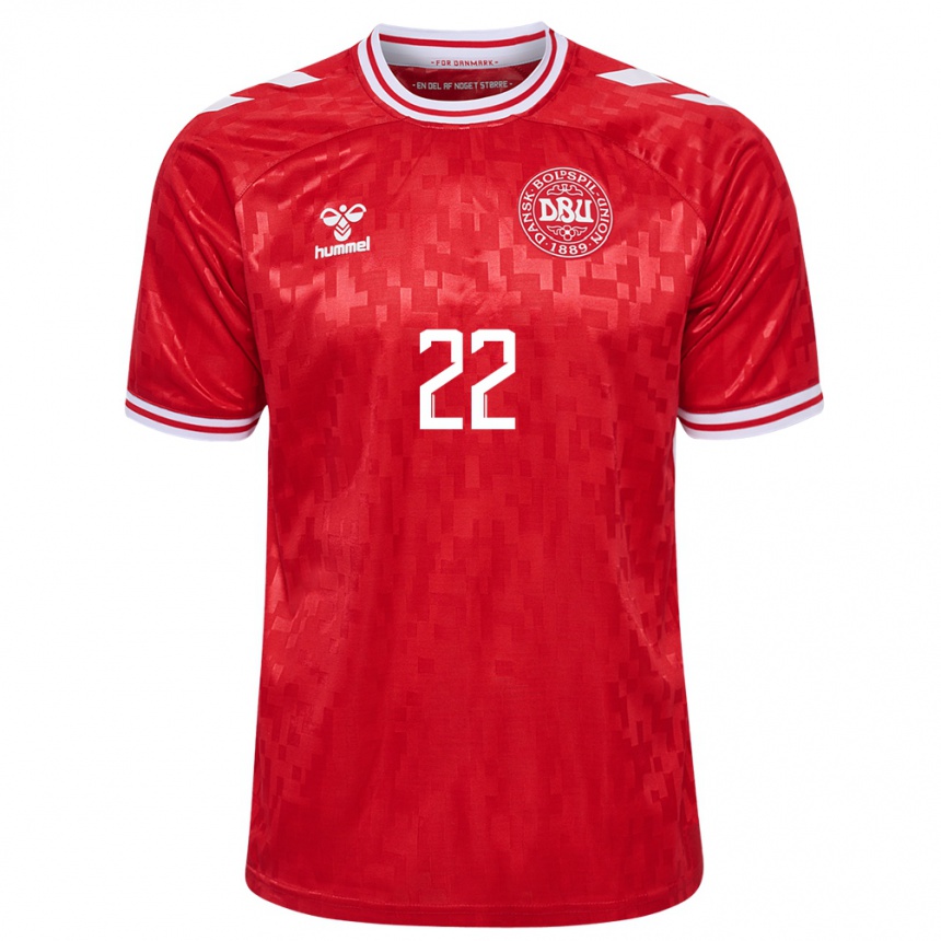 Niño Fútbol Camiseta Dinamarca Kathrine Larsen #22 Rojo 1ª Equipación 24-26 Perú