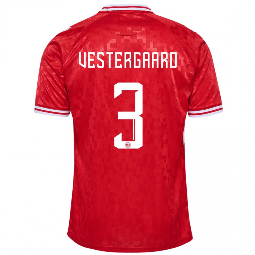 Niño Fútbol Camiseta Dinamarca Jannik Vestergaard #3 Rojo 1ª Equipación 24-26 Perú