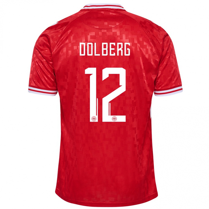 Niño Fútbol Camiseta Dinamarca Kasper Dolberg #12 Rojo 1ª Equipación 24-26 Perú