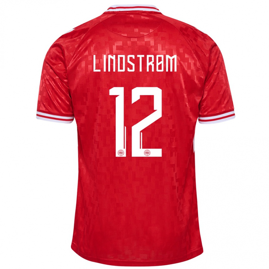 Niño Fútbol Camiseta Dinamarca Jesper Lindstrom #12 Rojo 1ª Equipación 24-26 Perú