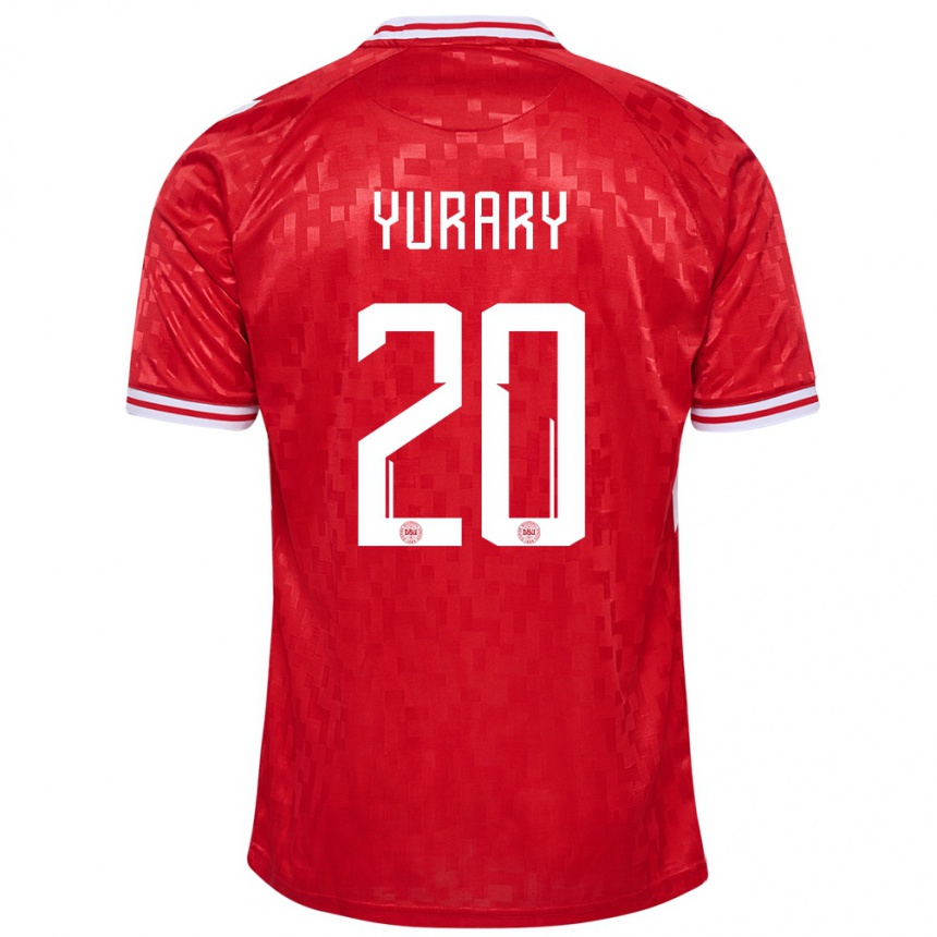 Niño Fútbol Camiseta Dinamarca Yussuf Poulsen #20 Rojo 1ª Equipación 24-26 Perú