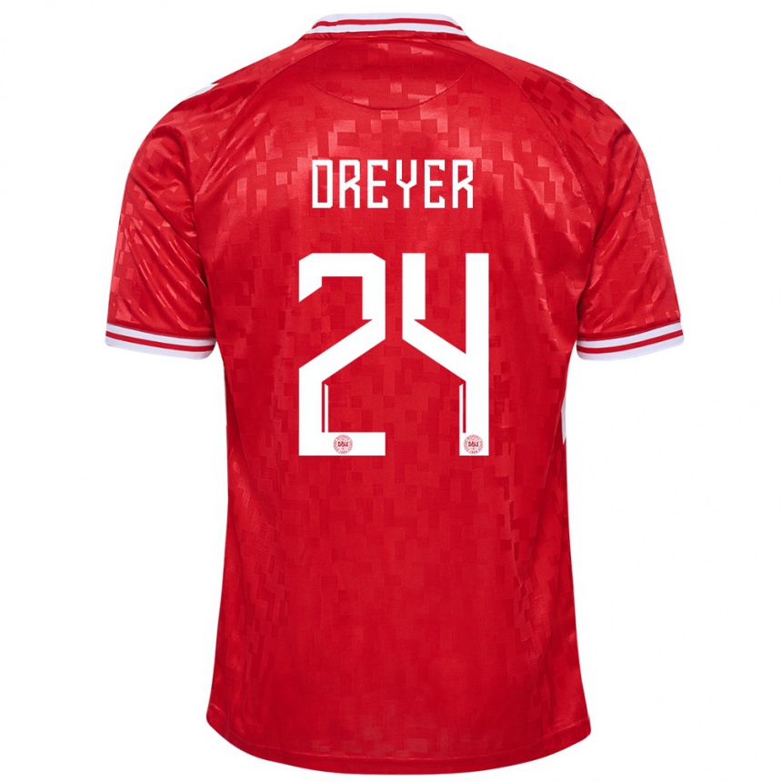 Niño Fútbol Camiseta Dinamarca Anders Dreyer #24 Rojo 1ª Equipación 24-26 Perú