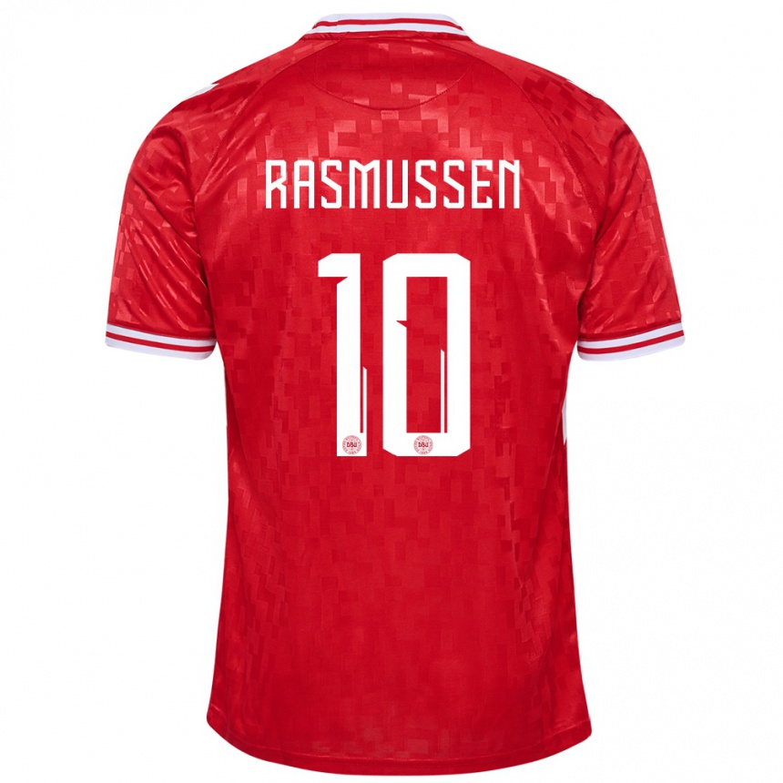 Niño Fútbol Camiseta Dinamarca Christian Rasmussen #10 Rojo 1ª Equipación 24-26 Perú