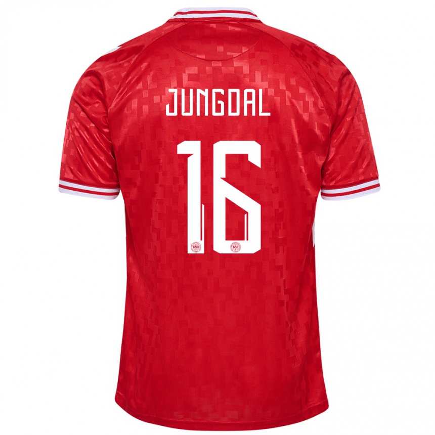 Niño Fútbol Camiseta Dinamarca Andreas Jungdal #16 Rojo 1ª Equipación 24-26 Perú