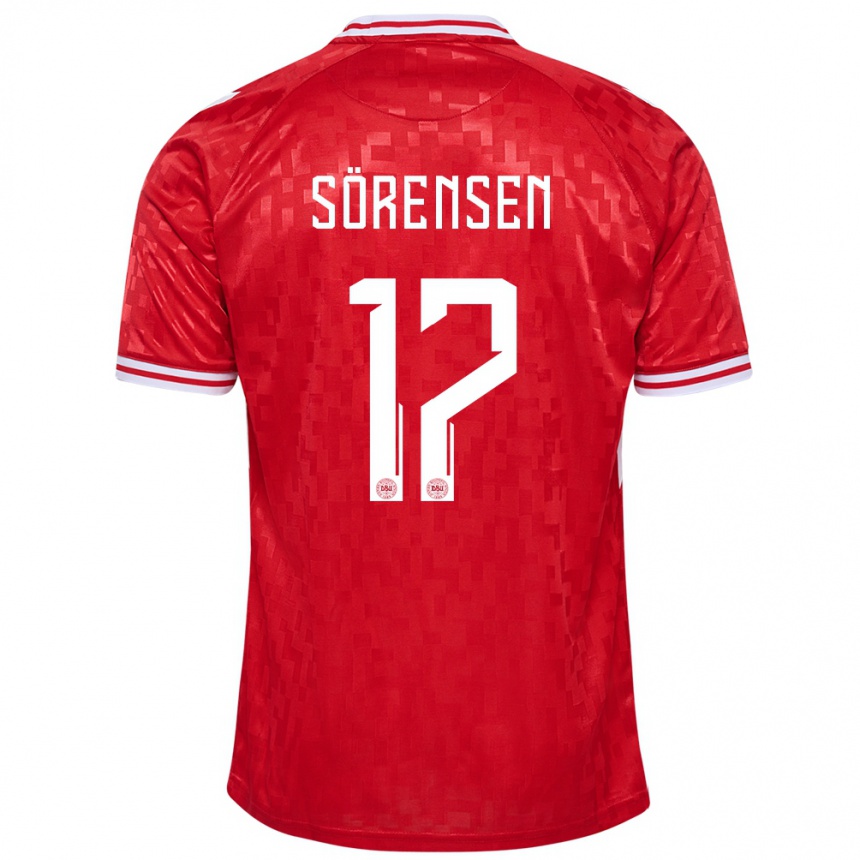 Niño Fútbol Camiseta Dinamarca Oliver Sörensen #17 Rojo 1ª Equipación 24-26 Perú