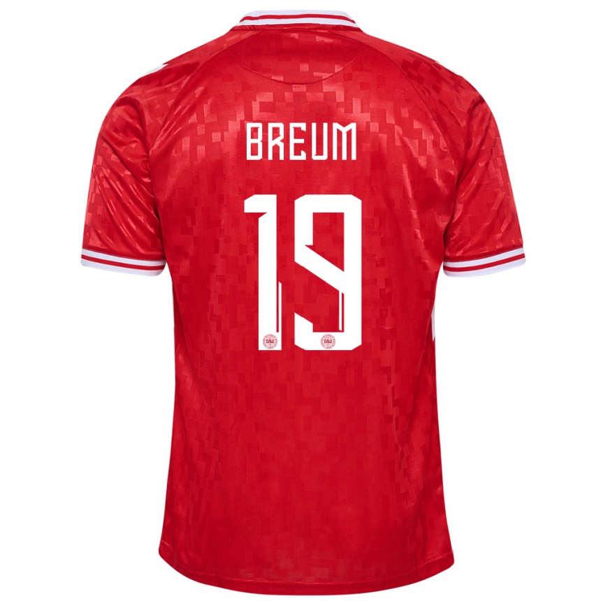 Niño Fútbol Camiseta Dinamarca Jakob Breum #19 Rojo 1ª Equipación 24-26 Perú