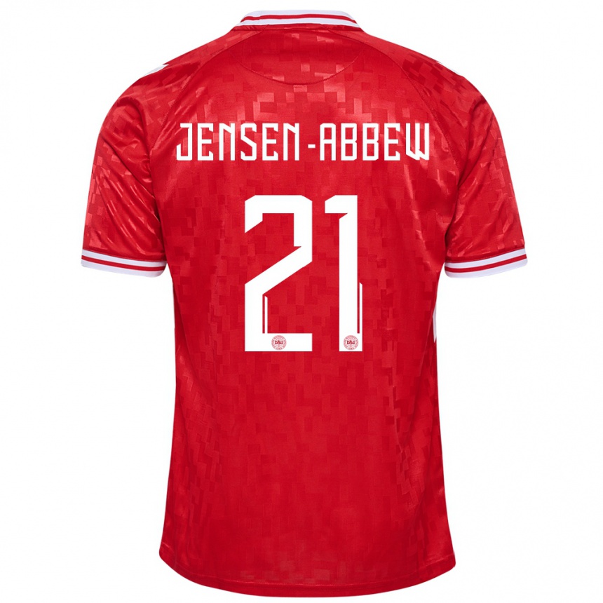 Niño Fútbol Camiseta Dinamarca Jonas Jensen-Abbew #21 Rojo 1ª Equipación 24-26 Perú