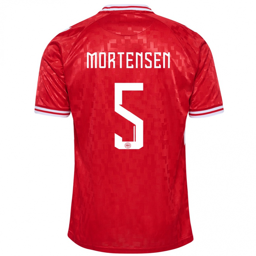 Niño Fútbol Camiseta Dinamarca Gustav Mortensen #5 Rojo 1ª Equipación 24-26 Perú