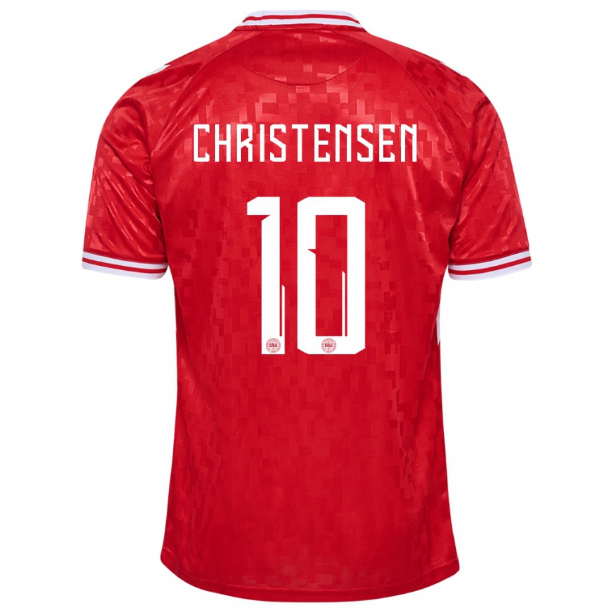 Niño Fútbol Camiseta Dinamarca Gustav Christensen #10 Rojo 1ª Equipación 24-26 Perú